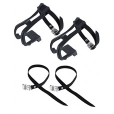 TecUnite 2 Pieces Cycling Bike Pedal Toe Clips with Screws and Screw Caps  4 Pieces Pedal Strap Belts for Bicycle  Black - B07DC23FW3
